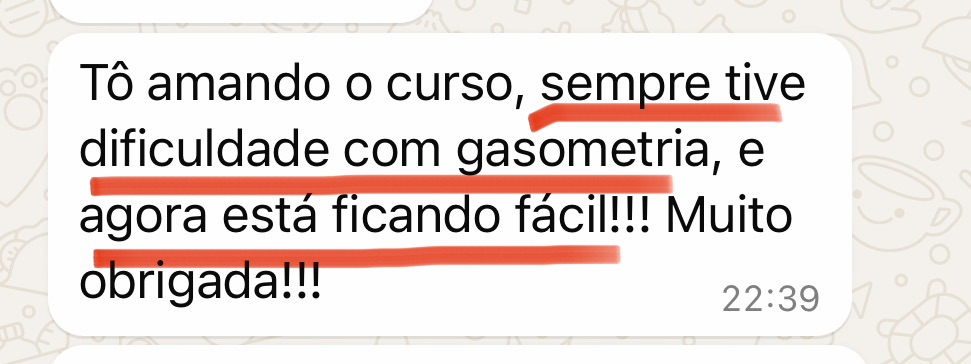Depoimento de aluna: 'Tô amando o curso, sempre tive dificuldade com gasometria, e agora está ficando fácil!'