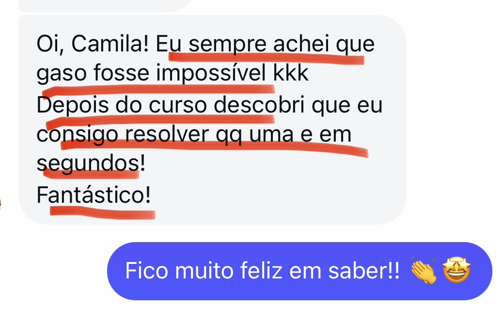 Depoimento de aluna: 'Depois do curso descobri que consigo resolver qualquer uma em segundos.'